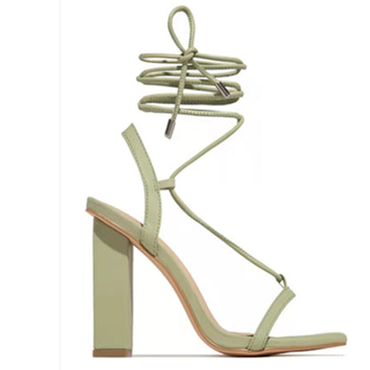 Square Toe Ankle Lace-Up Strappy Sandals | Bold European-American Pumps