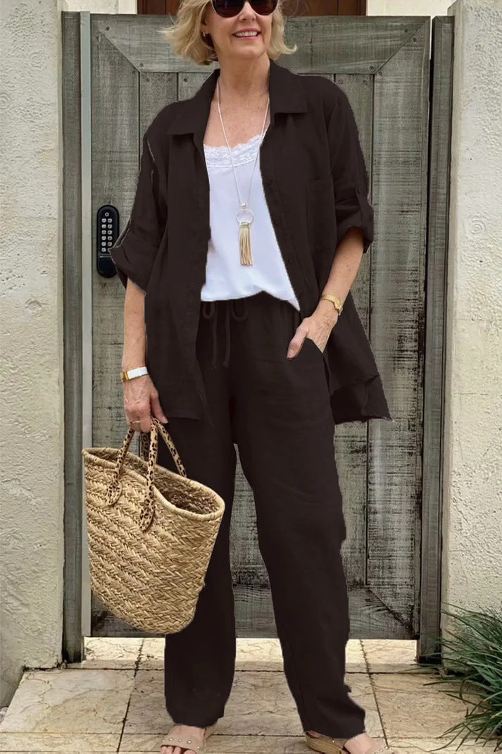 Solid Color Shirt & Trouser Two-Piece Outfit Set | Casual Style 2025 Aesthetic