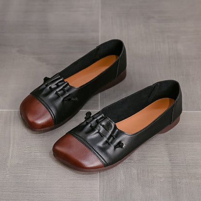 Womens Flat Sole Simple Genuine Leather Casual Shoes