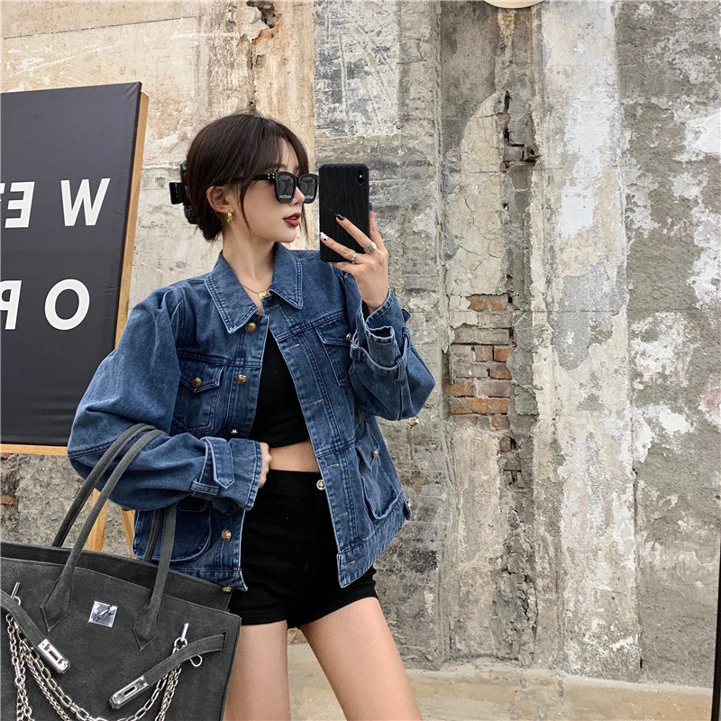 Womens Autumn Floral Emroidery Long Sleeve Jean Denim Coats