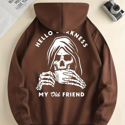 Skeleton Drink & My Old Friend Men’s Hoodie – Cool Graphic Pullover Sweatshirt for Fall/Winter Streetwear