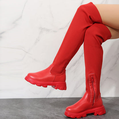 Knee-High Boots for Women | Tassel Side Zipper Mid-Height Square Heel Winter Boots