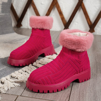 Thick-Soled Ankle Boots for Women | Plush Snow Boots with PU Upper & Cotton Lining