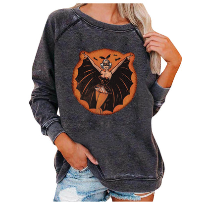 Halloween Graphic Sweatshirt for Women – Loose Casual Printed Pullover Top