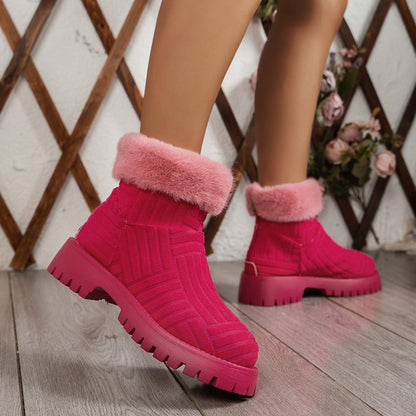 Thick-Soled Ankle Boots for Women | Plush Snow Boots with PU Upper & Cotton Lining