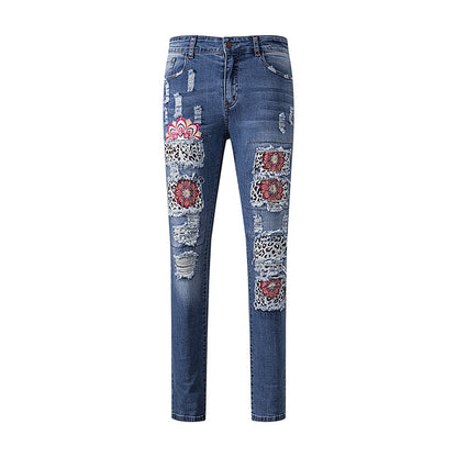 Womens 4XL Plus Size Moon Sun Star Printed Jeans