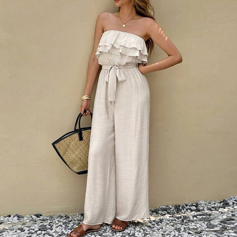 Women Elegant Solid Ruffle Design Jumpsuits