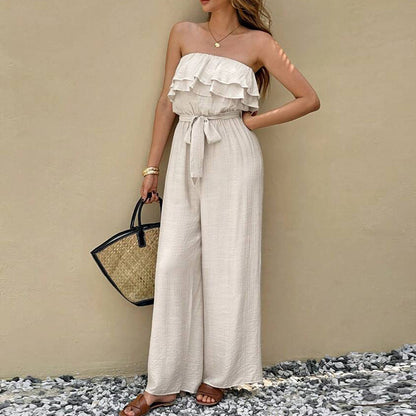 Women Elegant Solid Ruffle Design Jumpsuits