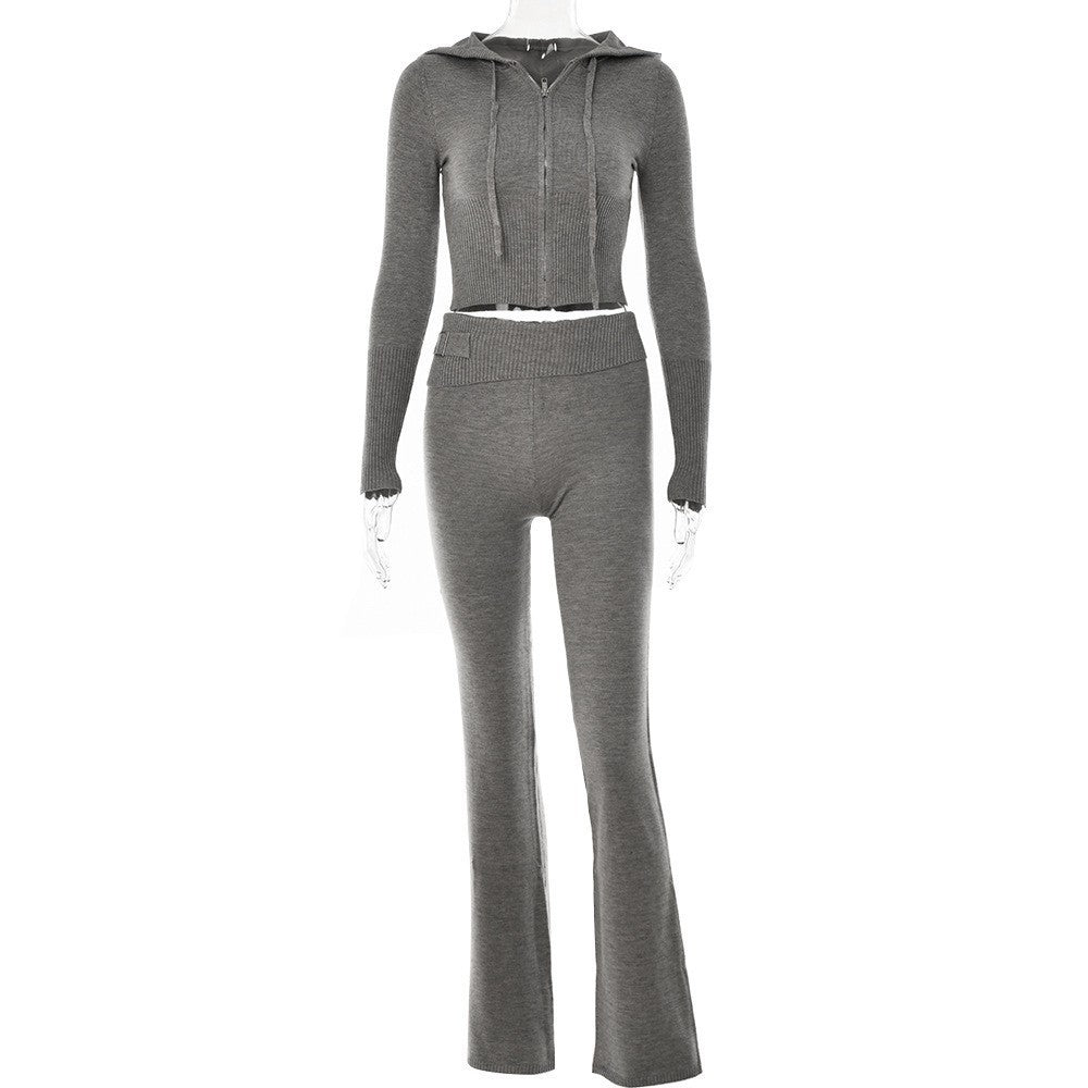 Womens Spring Style Zipper Hooded High Waist Jumpsuits