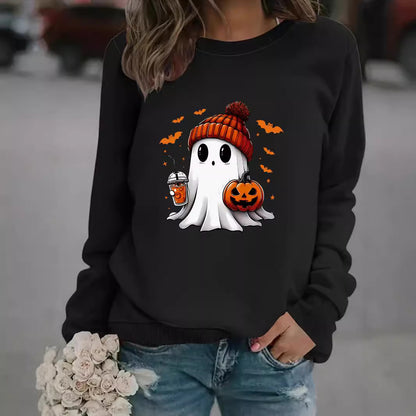 Women’s Snowman Ghost Crewneck Sweater – Holiday Graphic Pullover