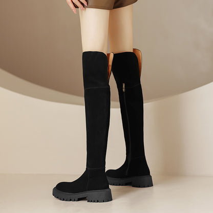 Genuine Leather Frosted Over-the-Knee Boots | Unisex Tall Suede Autumn Boots