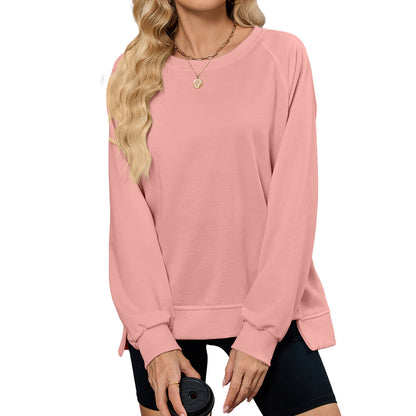 Solid Color Round Neck Sweatshirt – Cozy Loose Fit for Everyday Style