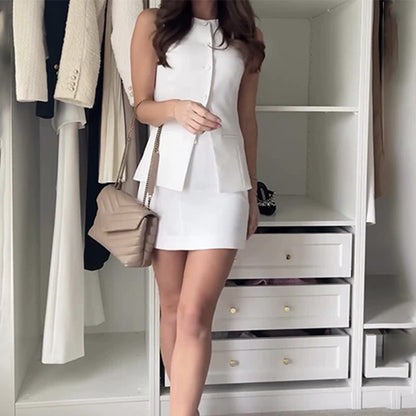 Sleeveless Vest & Short Skirt Two-Piece Outfit Set | Elegant Summer Vibes Style 2025