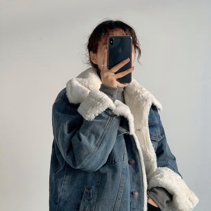 Super Soft Thick Wool Denim Coat Jacket For Women