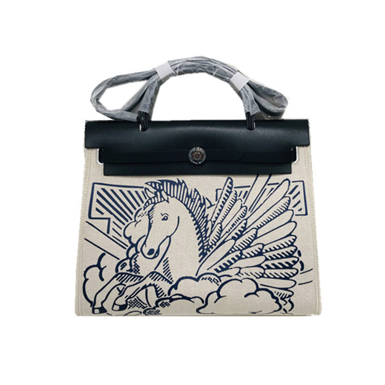 Kelly-Inspired Canvas Bag Pegasus Graffiti Retro Street