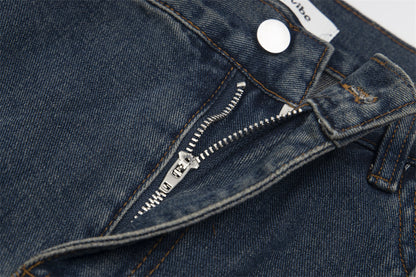 Men’s Blue Ripped Denim Trousers – Mid-Waist Relaxed Fit Jeans