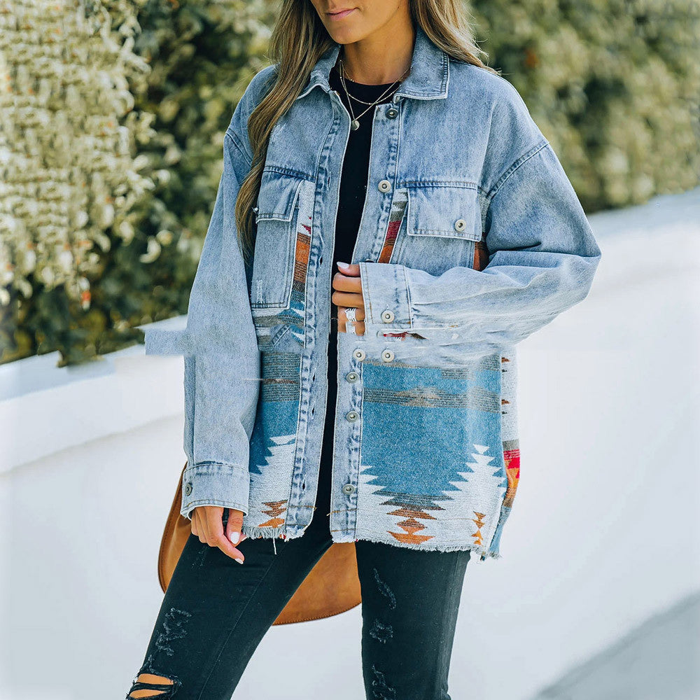 Chic Denim Lapel Collar Short Spring Jacket For Women