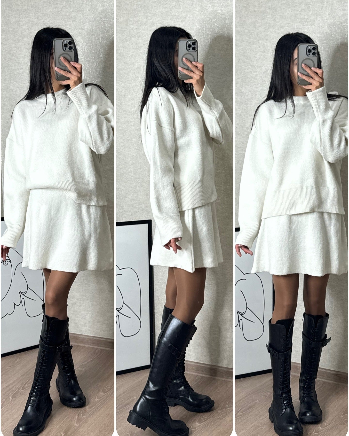 Korean-Inspired Two-Piece Sweater & Skirt Outfit Set | Casual Style 2025 Aesthetic