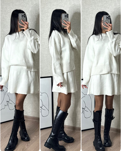 Korean-Inspired Two-Piece Sweater & Skirt Outfit Set | Casual Style 2025 Aesthetic