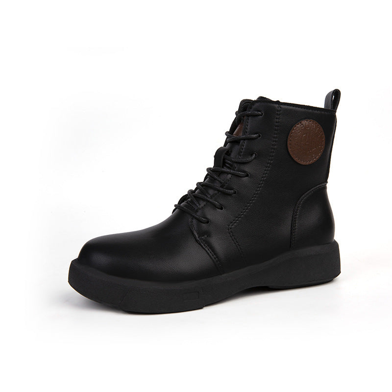 Womens Lace Up Thick Sole Retro Ankle Boots
