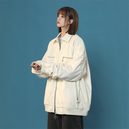 Women Turn Down Collar Gradient Leather Jackets