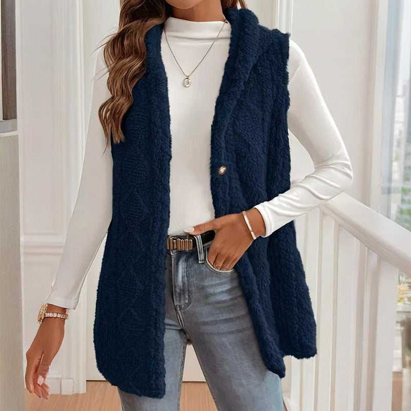 2025 Womens Long Winter Quilted Hooded Vest Sleeveless Down Cotton Jacket With Pockets Warm Outdoor Coat S 5XL