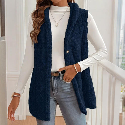 2025 Womens Long Winter Quilted Hooded Vest Sleeveless Down Cotton Jacket With Pockets Warm Outdoor Coat S 5XL