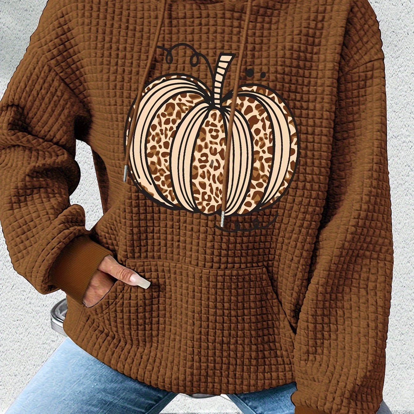 Cozy Pumpkin Print Hoodie for Women – Cute Halloween Pullover Sweatshirt for Fall/Winter Casual Style