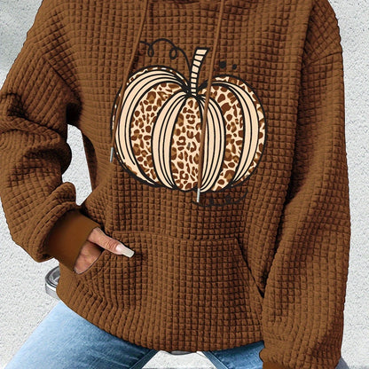 Cozy Pumpkin Print Hoodie for Women – Cute Halloween Pullover Sweatshirt for Fall/Winter Casual Style