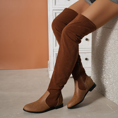 Over-the-Knee Suede Boots for Women | Round Toe Thick Low Heel Winter & Party Boots