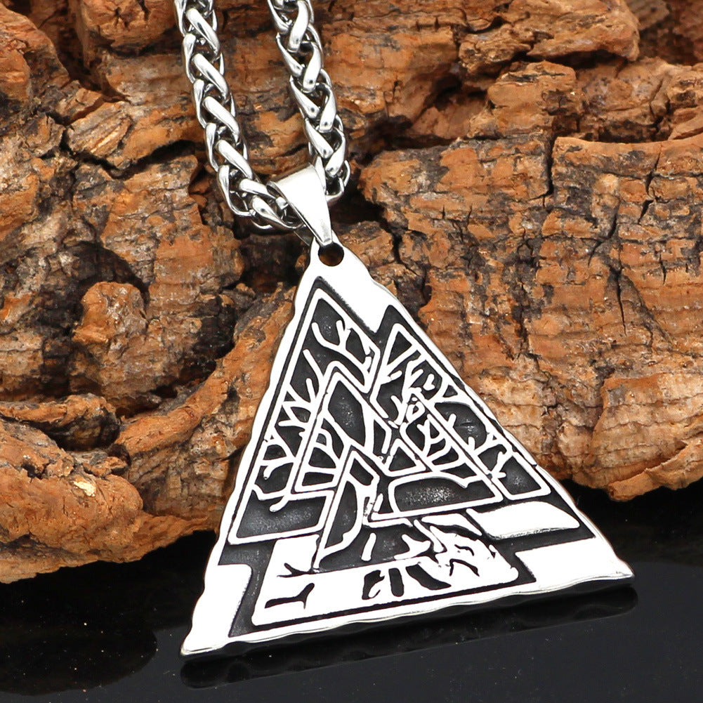 Mens Stainless Steel Geometric Pendant With CZ Stone