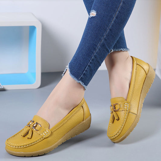 Womens Spring Autumn Classic Casual Leather Flat Shoes