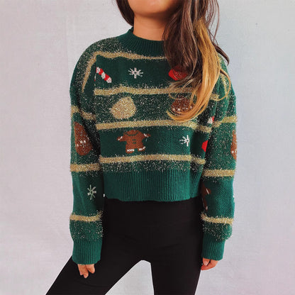 Festive Green Christmas Pullover Cropped Sweaters – Cozy & Playful Holiday Charm