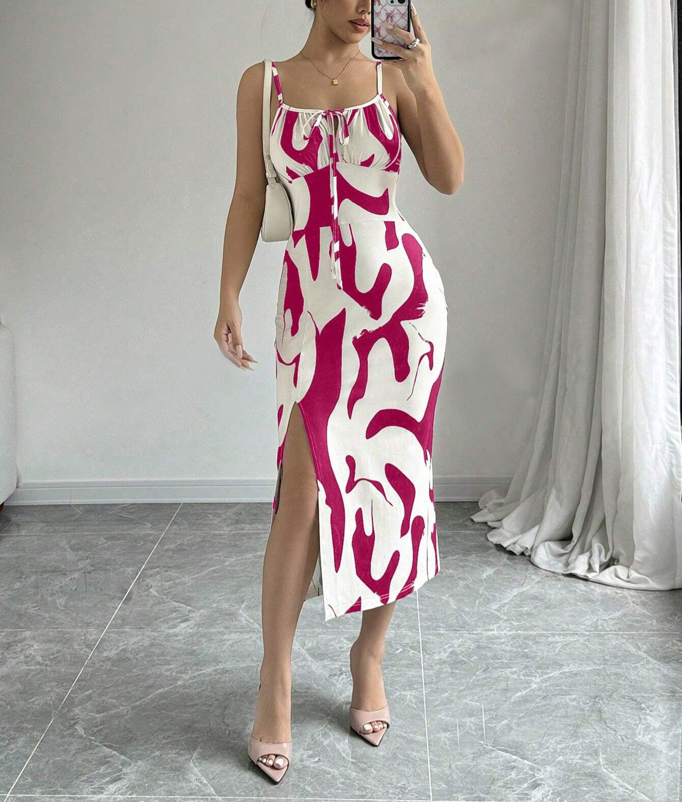 Summer Printed Suspender Split Dress | Flowy Long Dress for Vacations & Casual Outfits