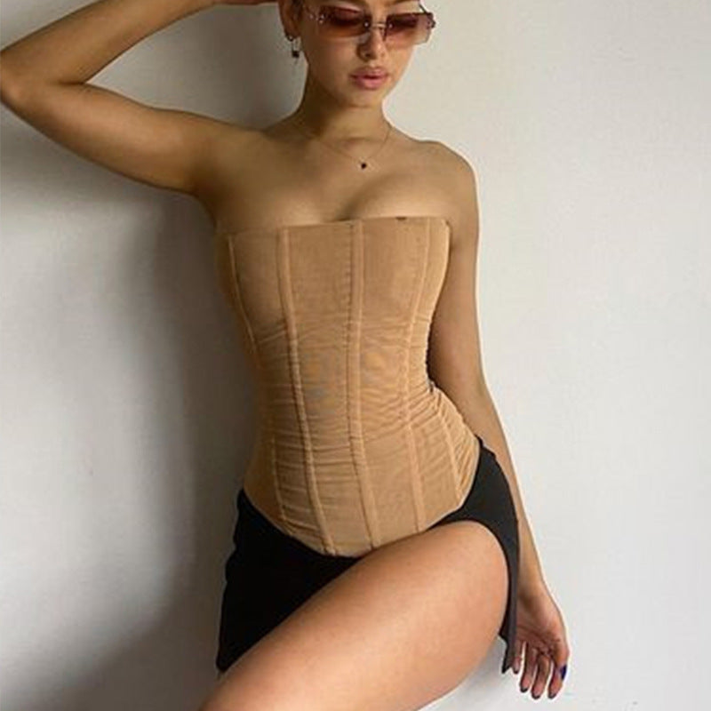 Skinny Sleeveless Mesh Corset Tube Top – Streetwear Summer Party Outfit