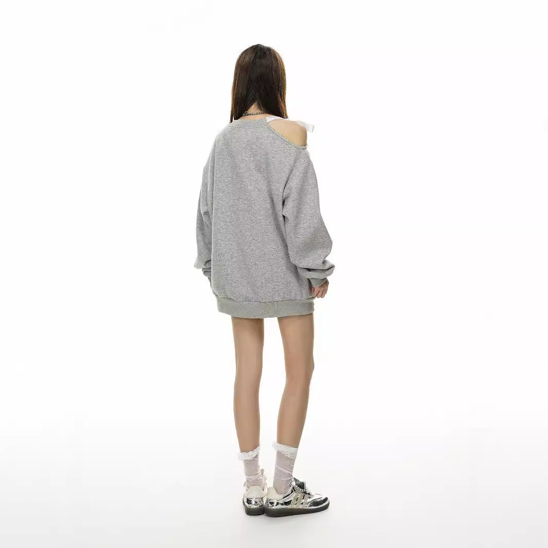 Loose Round Neck Print Oversized Sweaters for Women – Medium-Length Cotton Pullover, Casual Winter Outfit