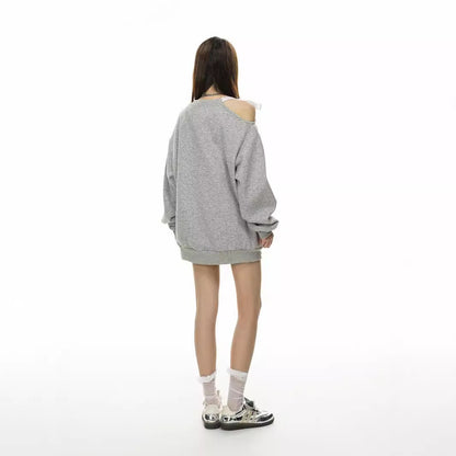 Loose Round Neck Print Oversized Sweaters for Women – Medium-Length Cotton Pullover, Casual Winter Outfit