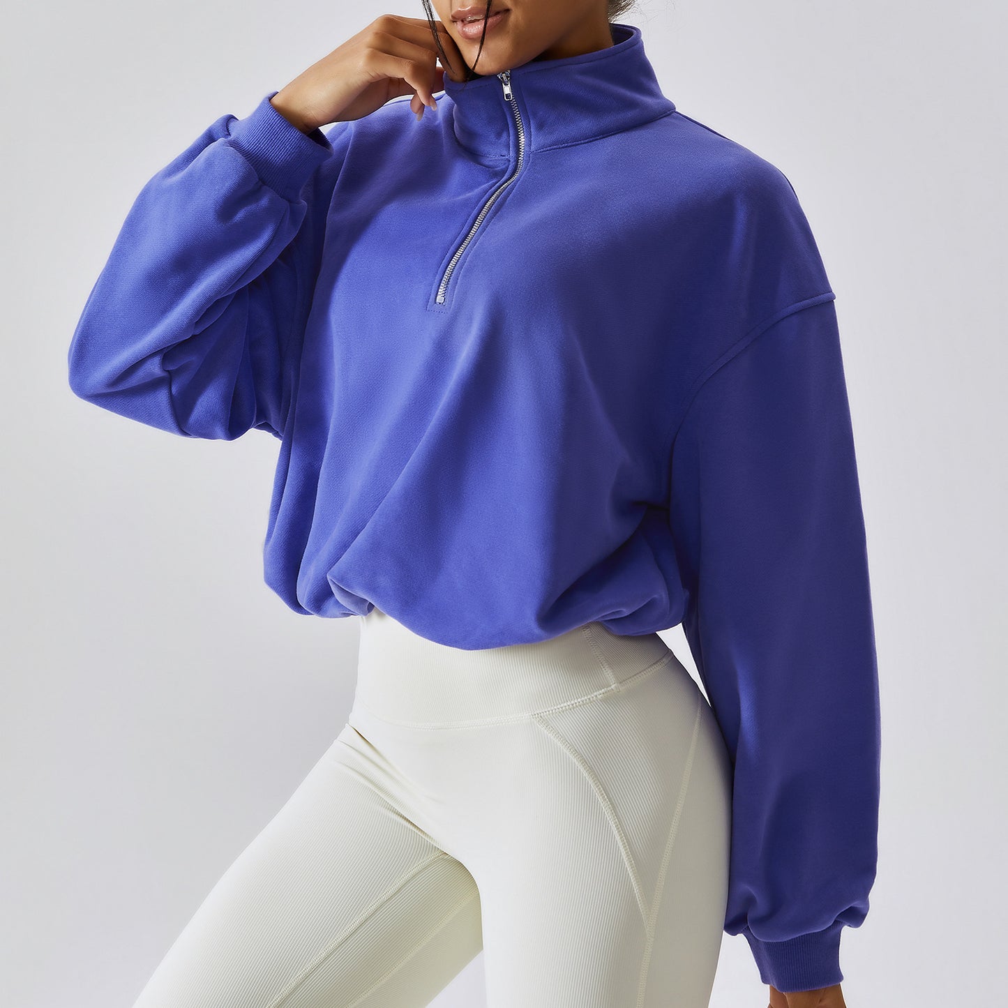 Women’s High Neck Pullover Sweatshirt – 100% Cotton Fitness & Sportswear, Multiple Colors