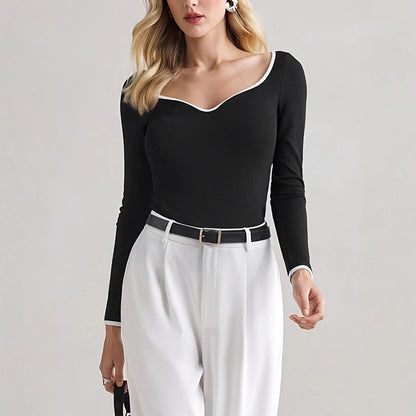 Women Casual Long Sleeve T Shirts Spring Autumn Solid Slim Fit Pullovers Streetwear Base Tees For Women