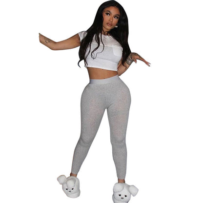 Shorts Crop Top Casual Pink Striped Pajamas 2 Piece Set