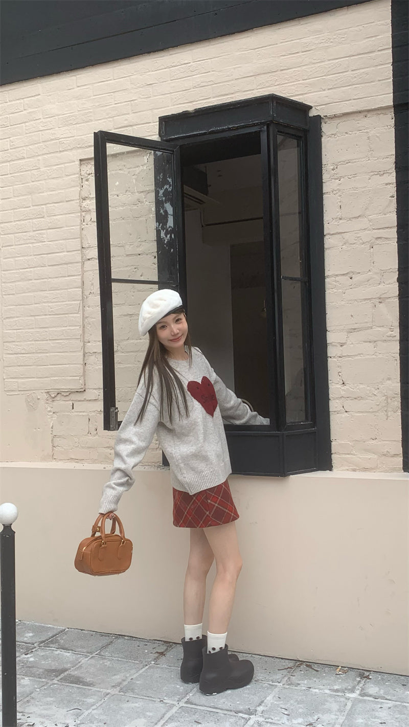 Love Jacquard Pullover Sweater – Sweet & Cozy Style for Women