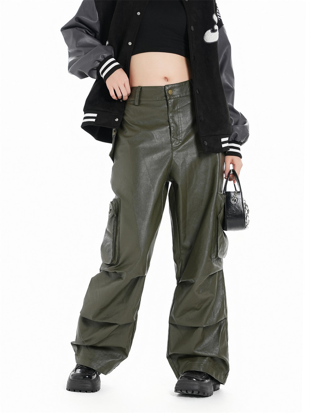Tooling PU Leather Trousers – Mid-Waist Straight-Leg Unisex Pants