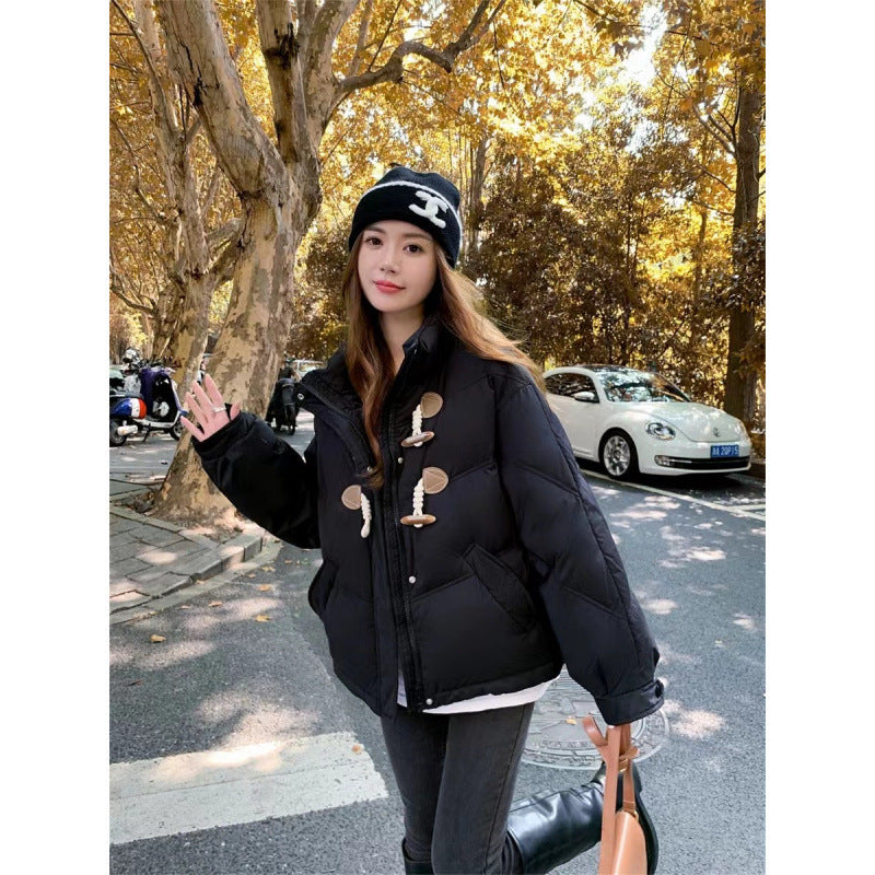 Cotton Filling Button Down Puffy Women Blue Oversized Coats