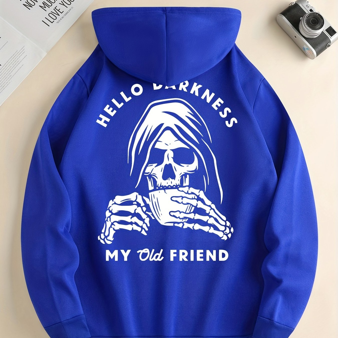 Skeleton Drink & My Old Friend Men’s Hoodie – Cool Graphic Pullover Sweatshirt for Fall/Winter Streetwear