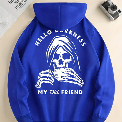 Skeleton Drink & My Old Friend Men’s Hoodie – Cool Graphic Pullover Sweatshirt for Fall/Winter Streetwear