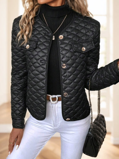 Diamond-Quilted Plus Size Short Winter Coat for Women | Elegant & Warm Padded Puffer Jackets