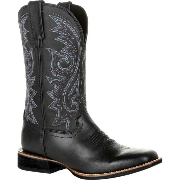 Womens Riveted Western Cowboy Boots Strap Design Versatile Soft Soled Ankle Boots