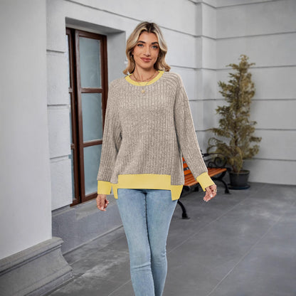 Pullover Knitted Loose Multicolor Top – Casual & Cozy for Women