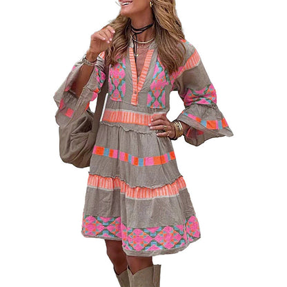 V-Neck Geometric Print Dress | A-Line Summer Dress & Casual Chic Outfit for Women