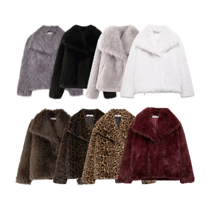 Elegant Women Collarless Thick Faux Fur Coats